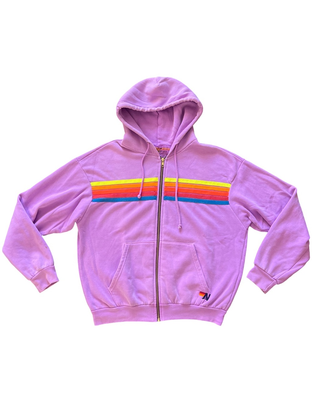 Aviator Nation Lavender Zip Hoodie with Rainbow Stripe Chest